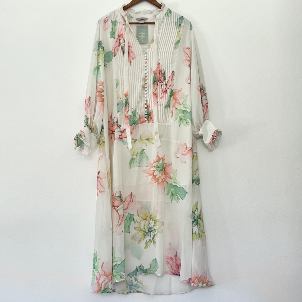 H&M Wedding Guest/Evening Floral Flowy Long Sleeve Chiffon MidMaxi Dress size L